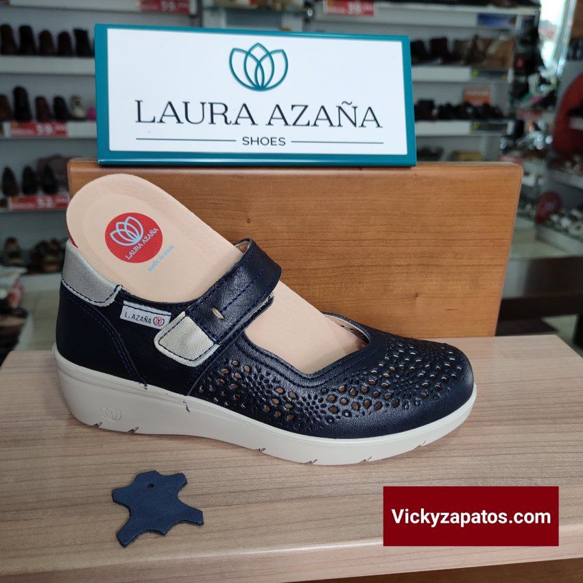 Merceditas Casual de Piel Troquelada LAURA AZAÑA 26814 Hechas en España Coslada