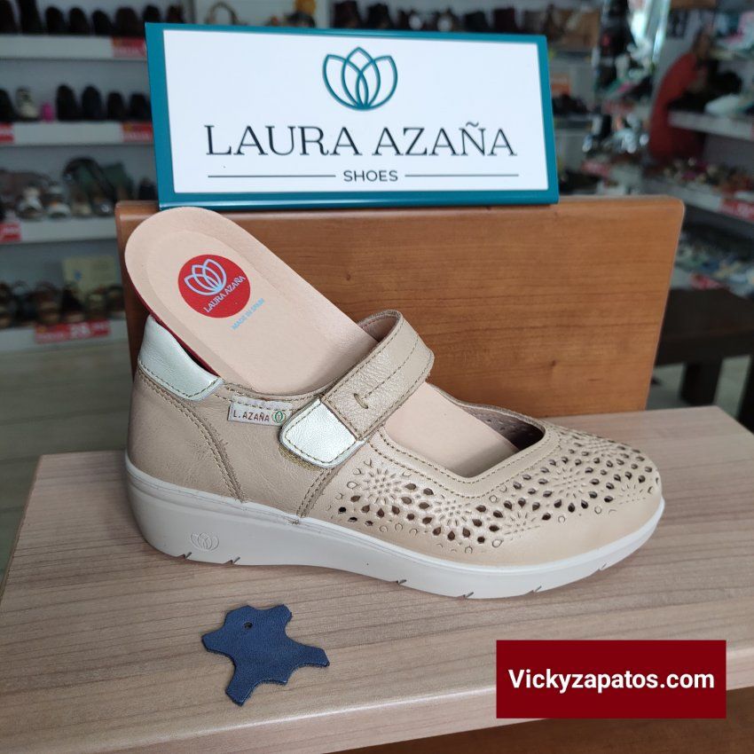 Merceditas Casual de Piel Troquelada LAURA AZAÑA 26814 Hechas en España Coslada