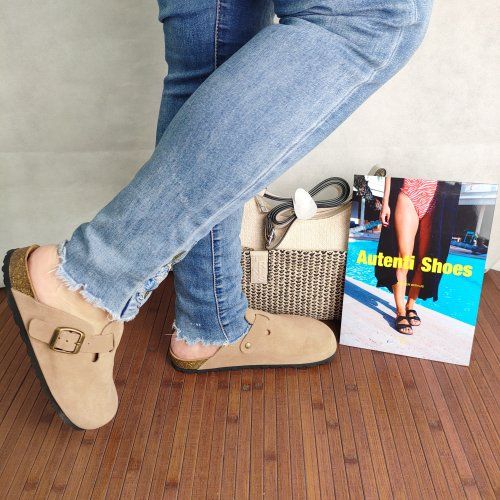 Zueco BIO Mujer AUTENTI Serraje Taupe con Hebilla – Planta Anatómica Corcho Natural Zueco BIO Mujer AUTENTI Serraje Taupe con Hebilla – Planta Anatómica Corcho Natural