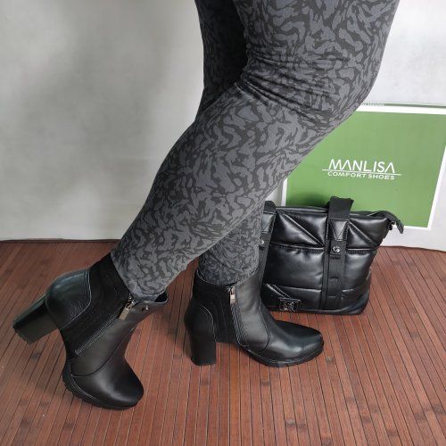 Botín Casual Mujer MANLISA 12222 Piel Napa y Afelpada Negro con Tacón Alto Botín Casual Mujer MANLISA 12222 Piel Napa y Afelpada Negro con Tacón Alto