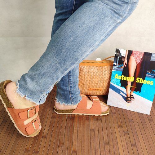 Sandalia BIO Mujer AUTENTI Serraje Teja Dos Hebillas – Planta Anatómica Corcho Natural Sandalia BIO Mujer AUTENTI Serraje Teja Dos Hebillas – Planta Anatómica Corcho Natural