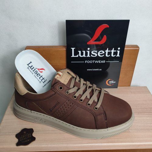 Deportivo Casual Hombre LUISETTI 39202 Piel Nobuck Marrón con Detalles Beige Deportivo Casual Hombre LUISETTI 39202 Piel Nobuck Marrón con Detalles Beige