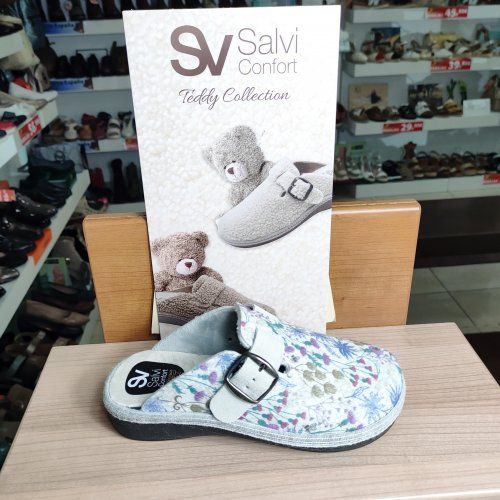 Salvi 29T –  Zueco zapatilla de casa para mujer en tejido Pet nieve con estampado floral   VICKY Zapatos Salvi 29T –  Zueco zapatilla de casa para mujer en tejido Pet nieve con estampado floral   VICKY Zapatos